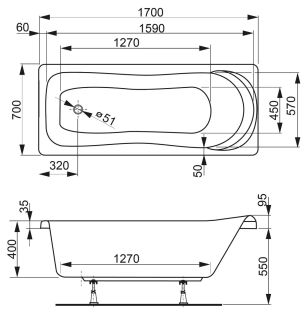 Акриловая ванна VagnerPlast Penelope VPBA177PEN2E-04 170x70см белый